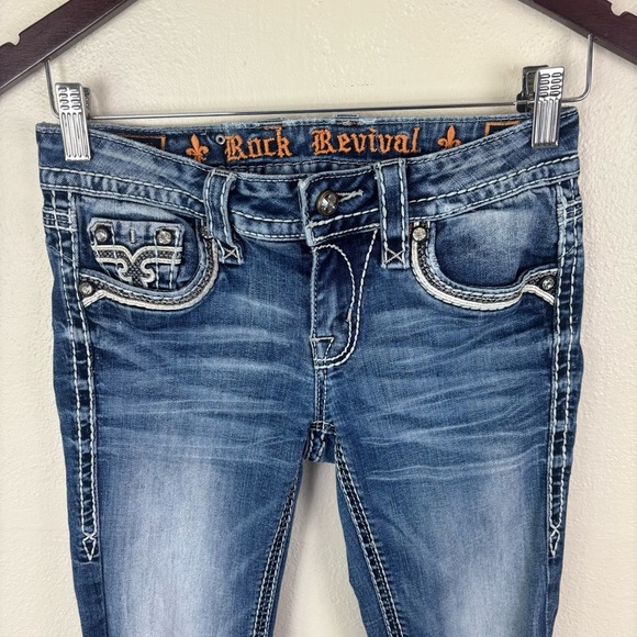 Rock Revival Ena Skinny Jeans Dark Wash Blue  Women's Size 25 Rhinestones - Picture 2 of 9